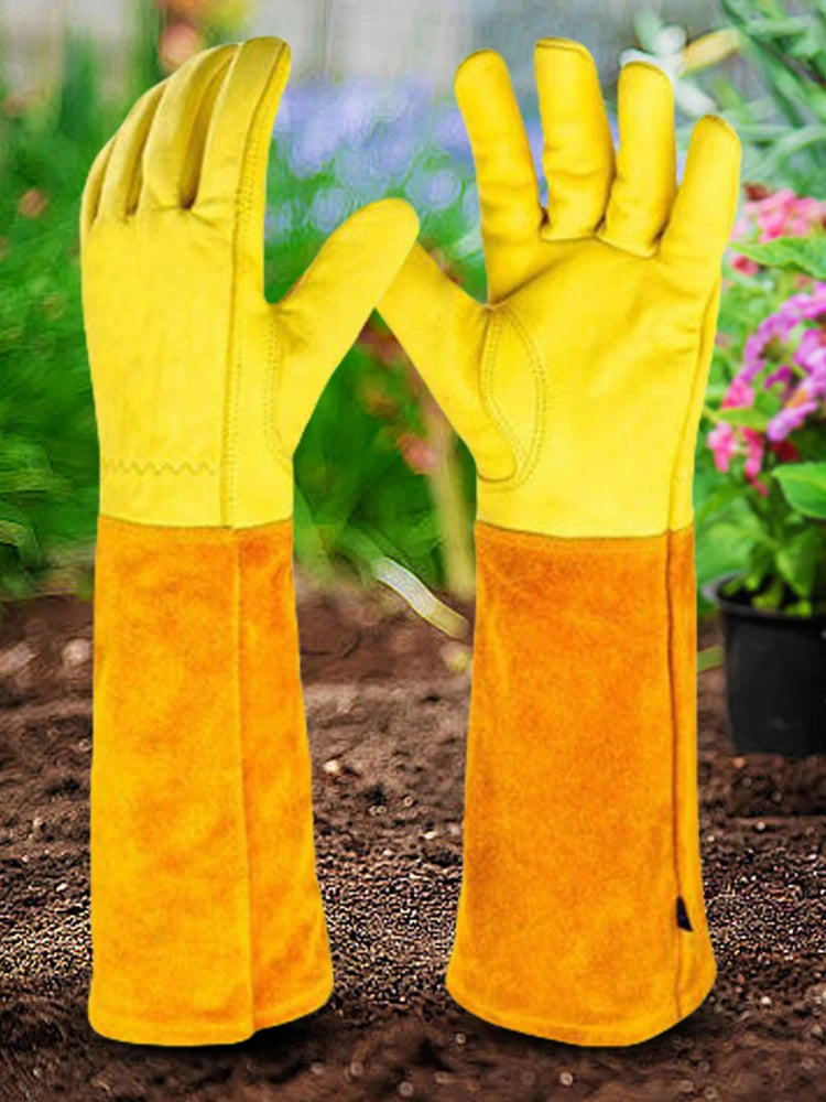 1 Pair Long Thorn Proof Rose Pruning Gloves with Forearm Protection Leather Gardening Gloves Working Mitten Best Garden Gift