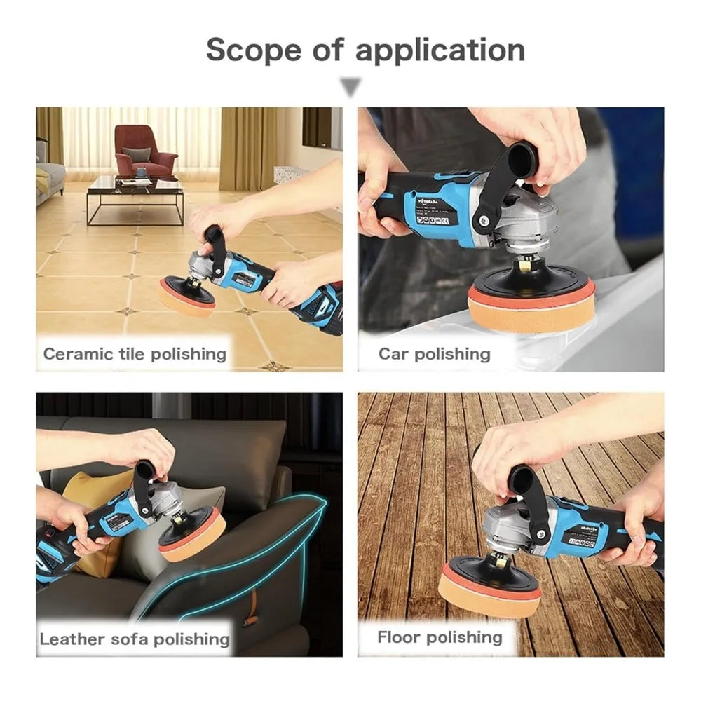 Brushless Angle Grinder 1600W Variable Speed Car Polisher for 18V Battery - Wet Polishing and Waxing Machine with Two Batteries