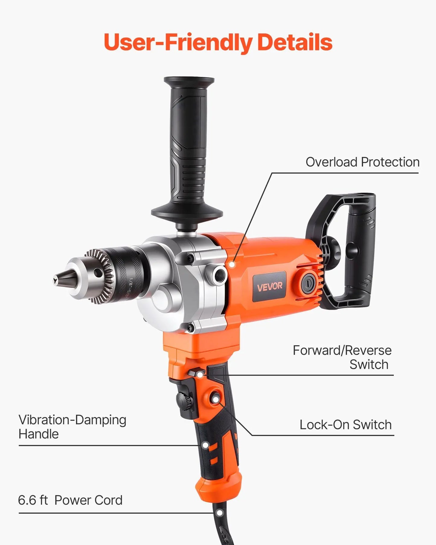 1200W Drill Mixer 5/8 inch 0-750 RPM Mixing Drills Machine with D-Handle 2-in-1 Handheld Cement Mixers for Cement Paint Fodder