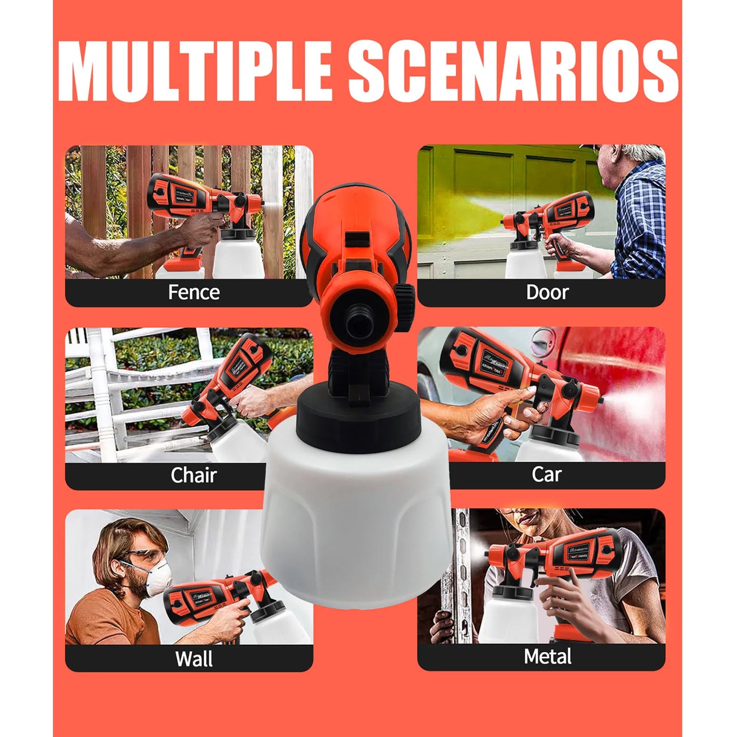 Cordless Paint Sprayer Compatible with Miwaukee Battery, 1000ML Electric Spray Gun With 5 Nozzles, for Home Furniture, DIY