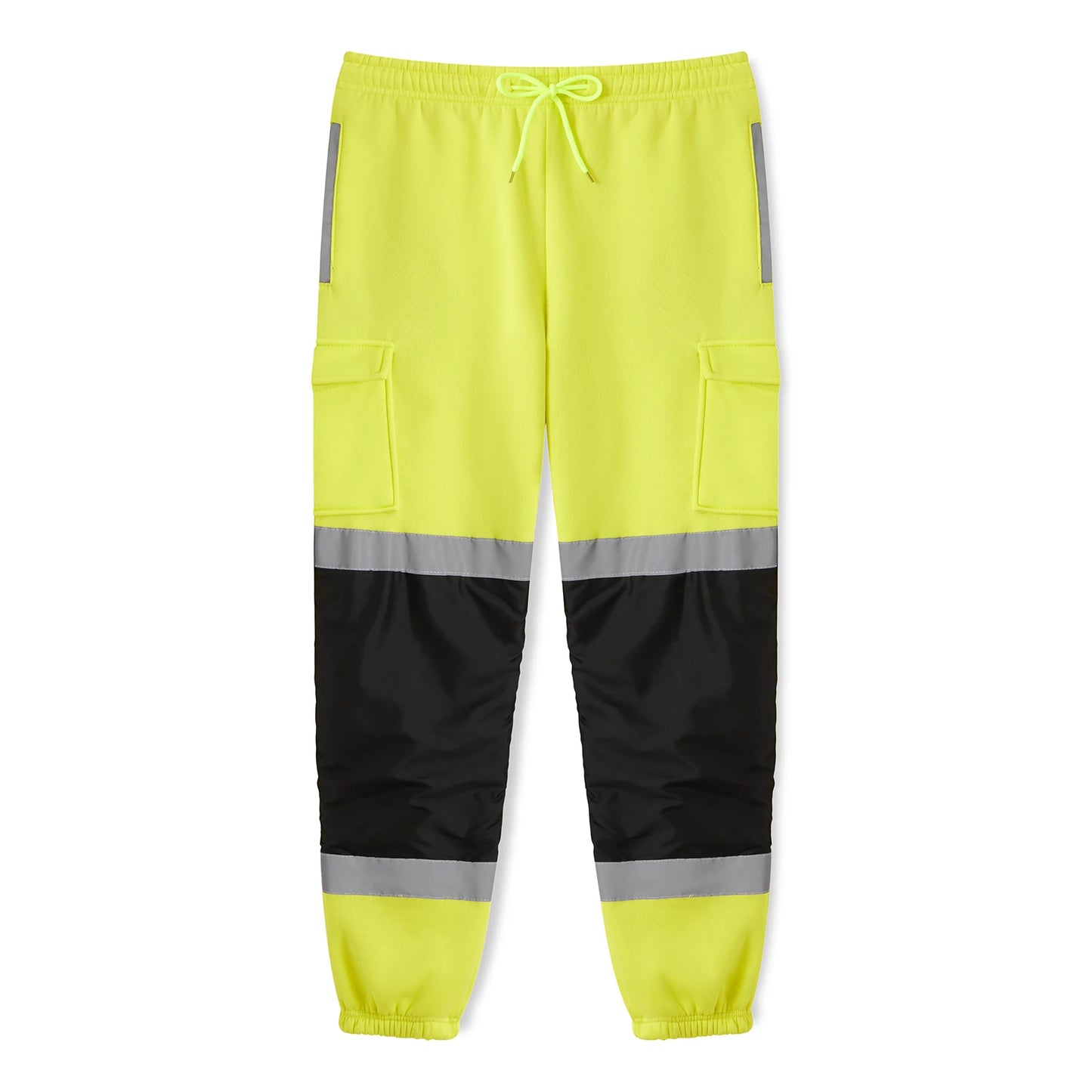 Men s High Visibility Reflective Patchwork Joggers Pants with Drawstring Elastic Waistband for Emergency and Roadside Work