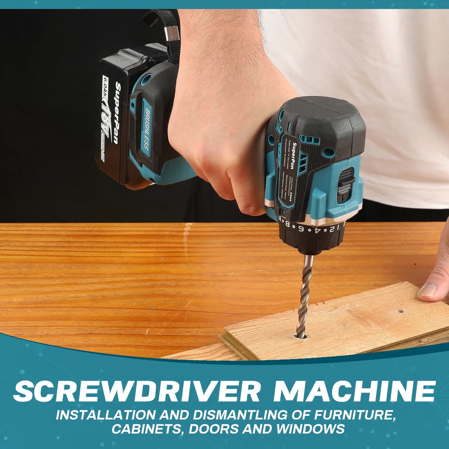 Superpan Brushless Motor Cordless Impact Drill Electric Screwdriver Electric Hammer Hand Lithium-Ion Battery Power Tools