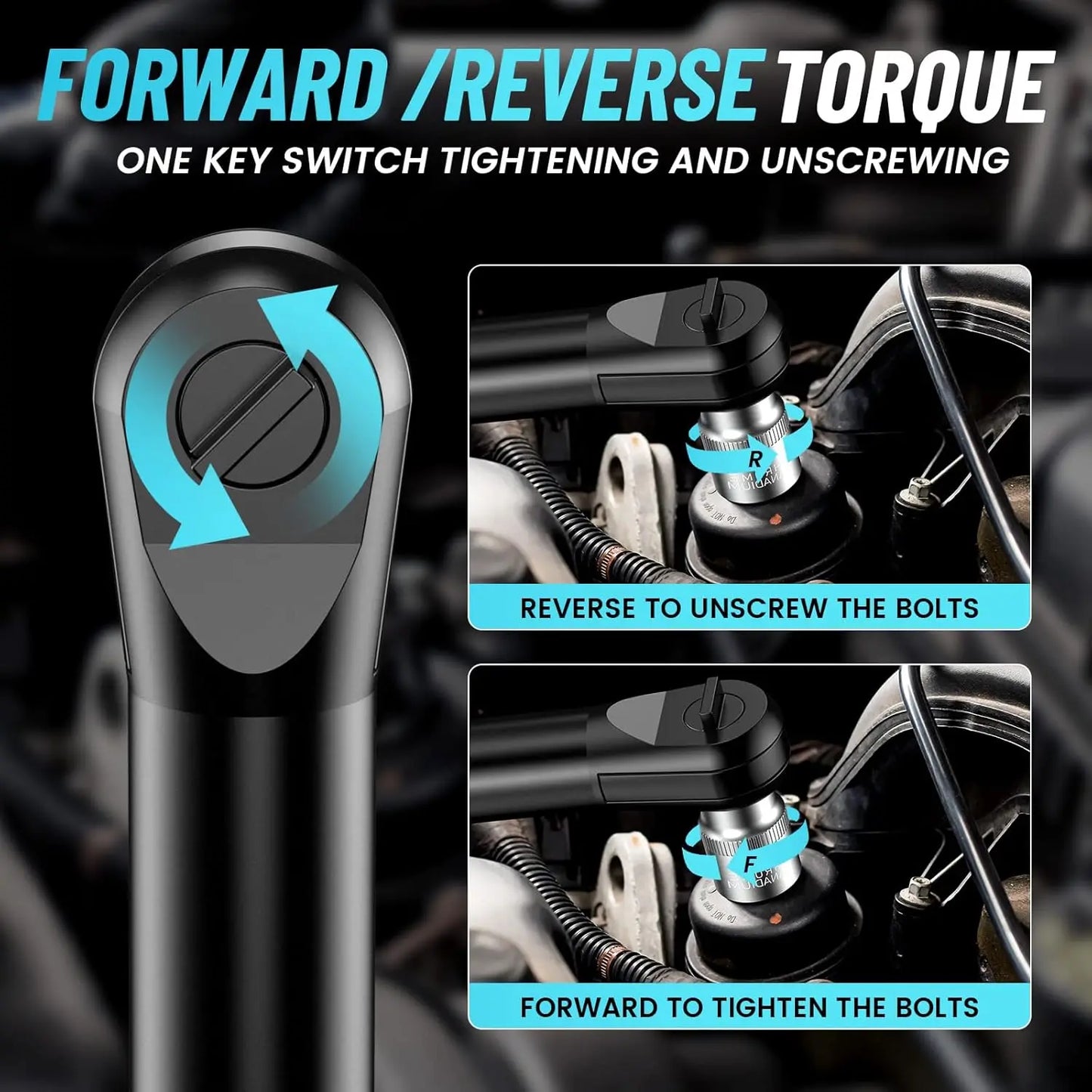 Seesii RT400B 3/8" Long Neck Ratchet Wrench 40Ft-lbs 6" Extended Cordless Ratchet Wrench 220RPM 2x2.0Ah Batteries Variable Speed