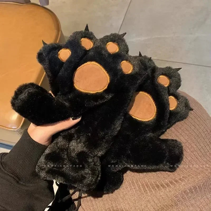 Cute Plush Thick Bear Paw Warm Gloves Claw Paw Plush Mittens Women JK Gloves Winter Outdoor Cosplay Gloves Couple Accessories