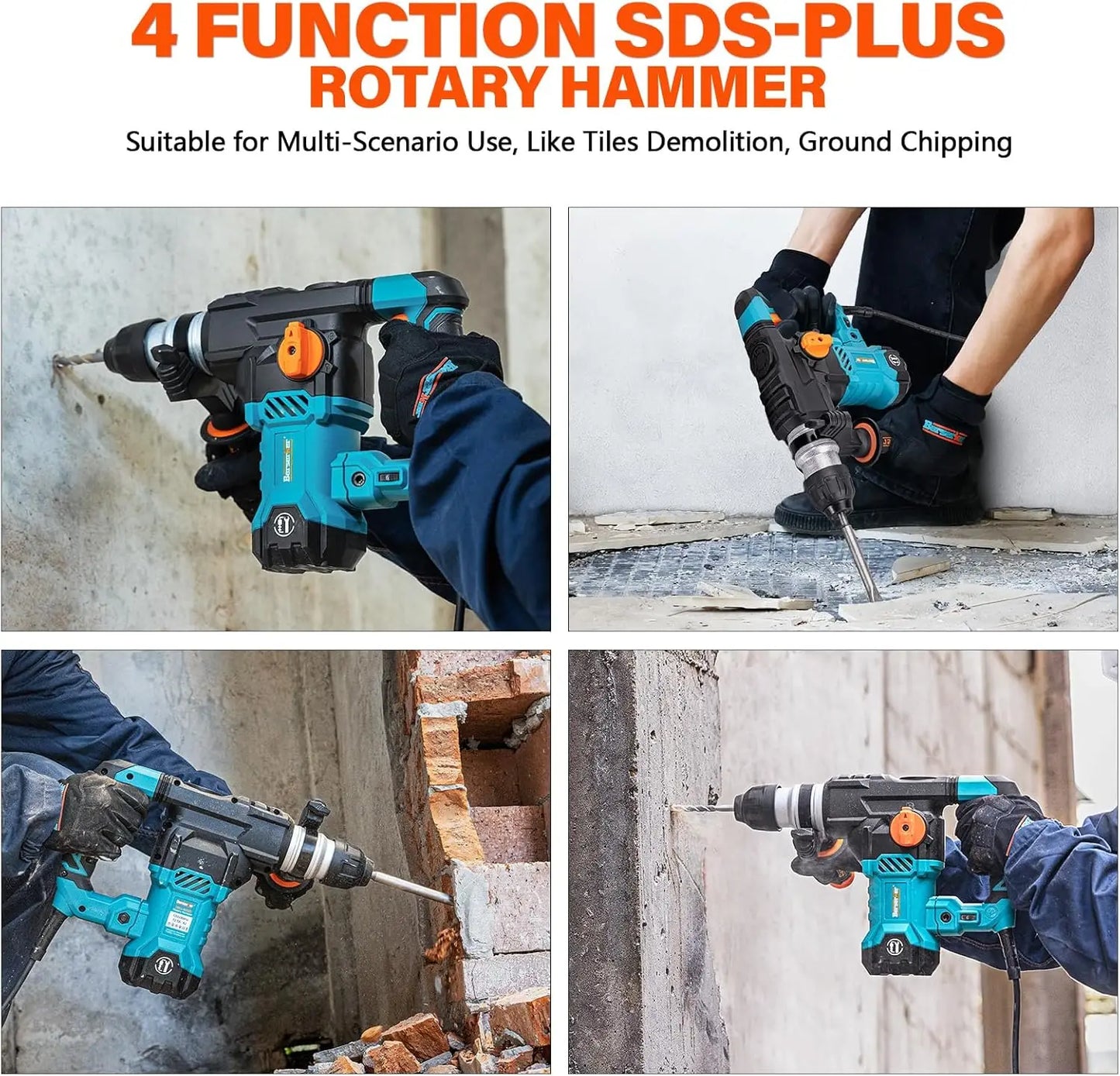 1-1/4" SDS-Plus Rotary Hammer Drill with Vibration Control,Safety Clutch,12.5 Amp 4 Functions Corded Rotomartillo for Concrete-I