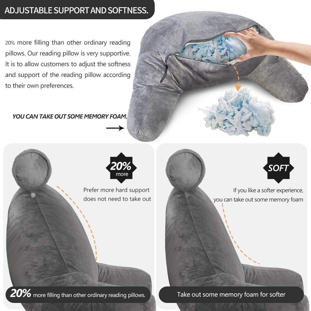 Reading Pillow with Arms – Backrest Support Cushion for Bed & Couch