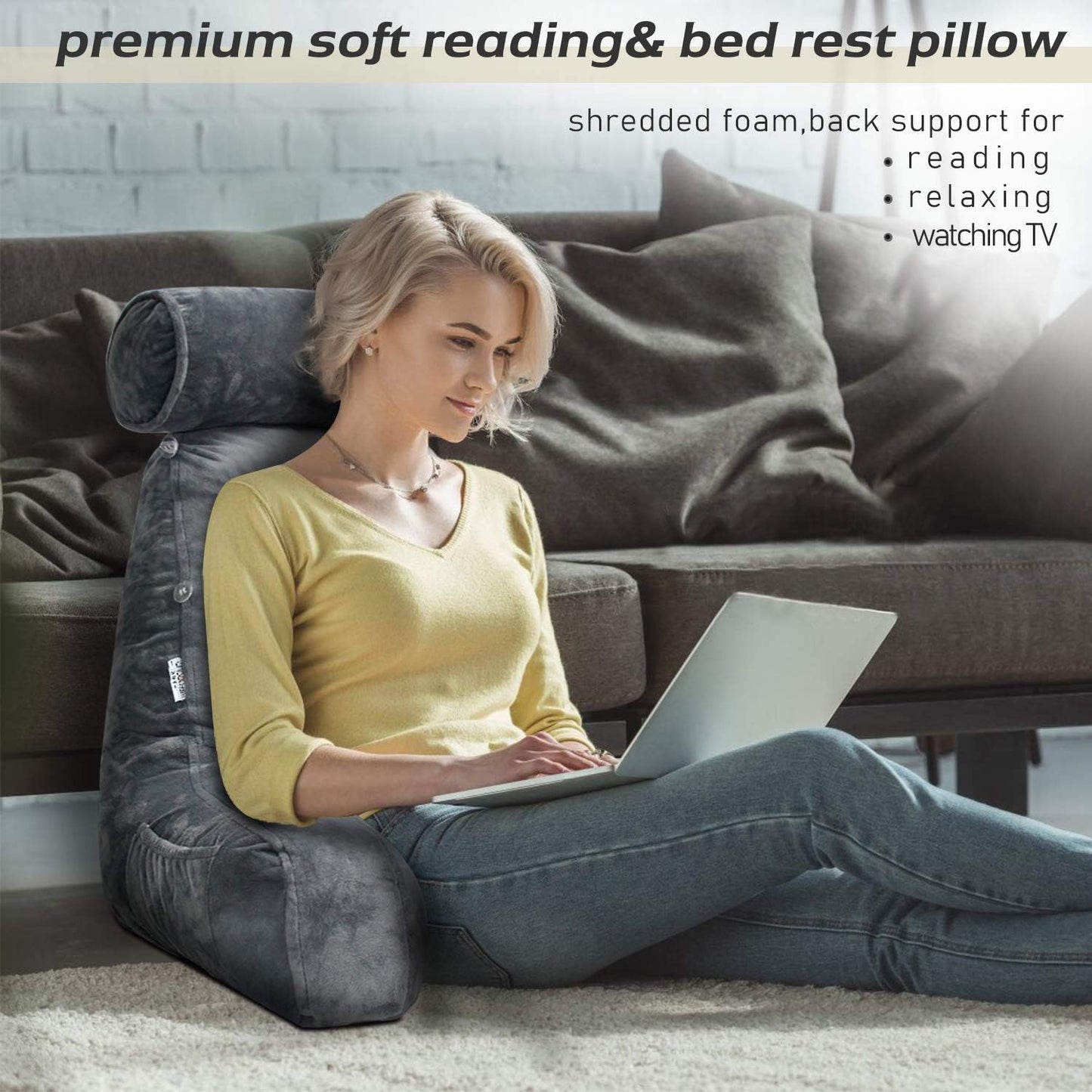 Reading Pillow with Arms – Backrest Support Cushion for Bed & Couch