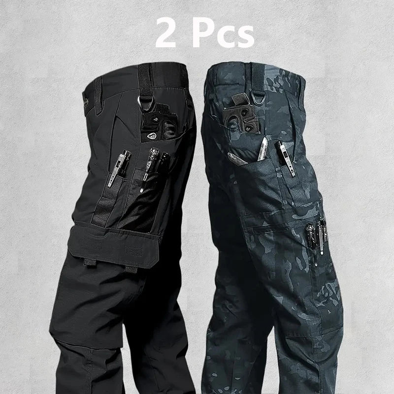 2PCS Tactical Work Pants Men Outdoor Cargo Trousers Multi-pocket Waterproof Pant Autumn Spring Outdoor Workwear Hiking Trousers