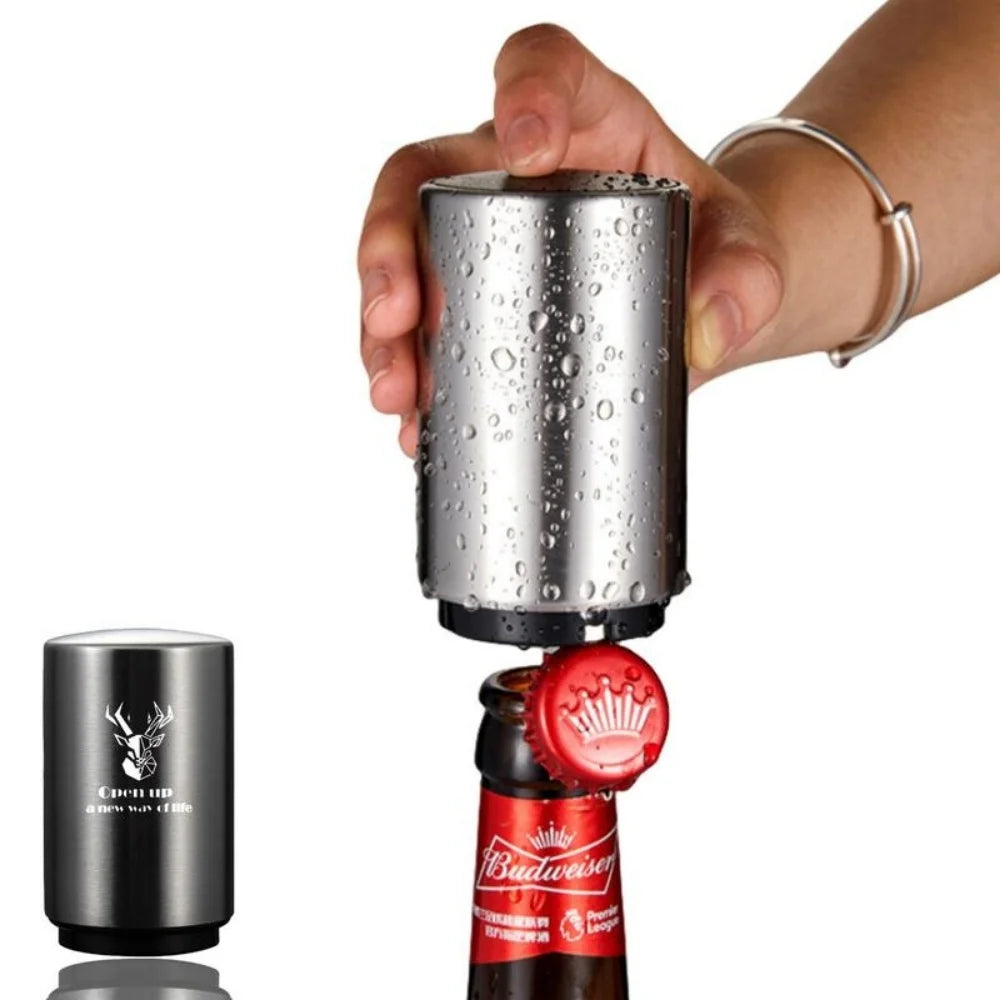 1PC Stainless Steel Automatic Beer Bottle Opener Kitchen Tool For Soda And Red Wine Cap Opening Bar Accessory
