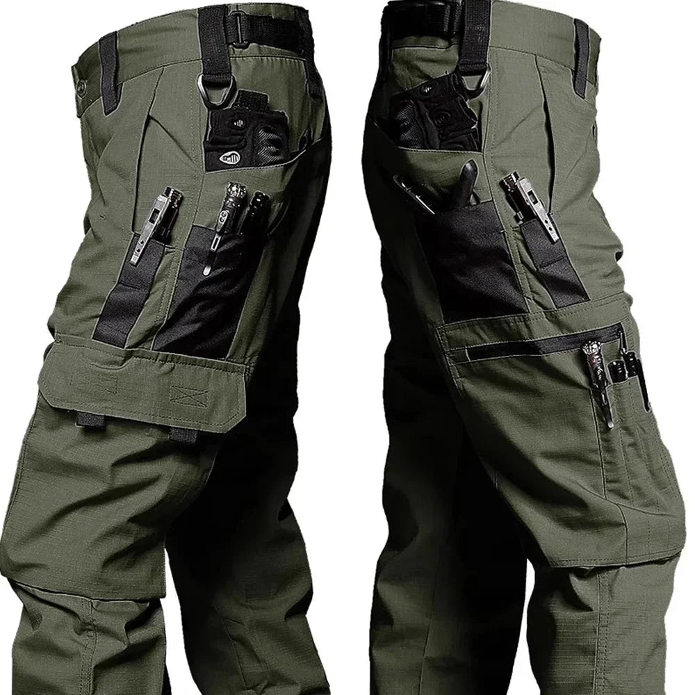 2PCS Tactical Work Pants Men Outdoor Cargo Trousers Multi-pocket Waterproof Pant Autumn Spring Outdoor Workwear Hiking Trousers