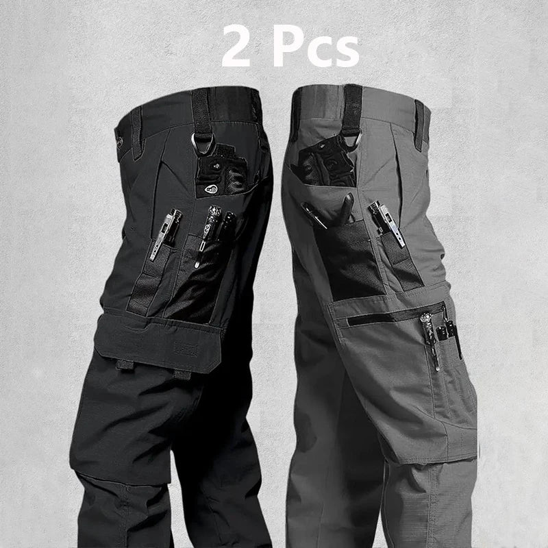 2PCS Tactical Work Pants Men Outdoor Cargo Trousers Multi-pocket Waterproof Pant Autumn Spring Outdoor Workwear Hiking Trousers