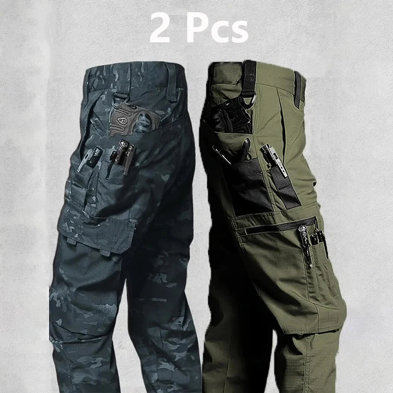 2PCS Tactical Work Pants Men Outdoor Cargo Trousers Multi-pocket Waterproof Pant Autumn Spring Outdoor Workwear Hiking Trousers
