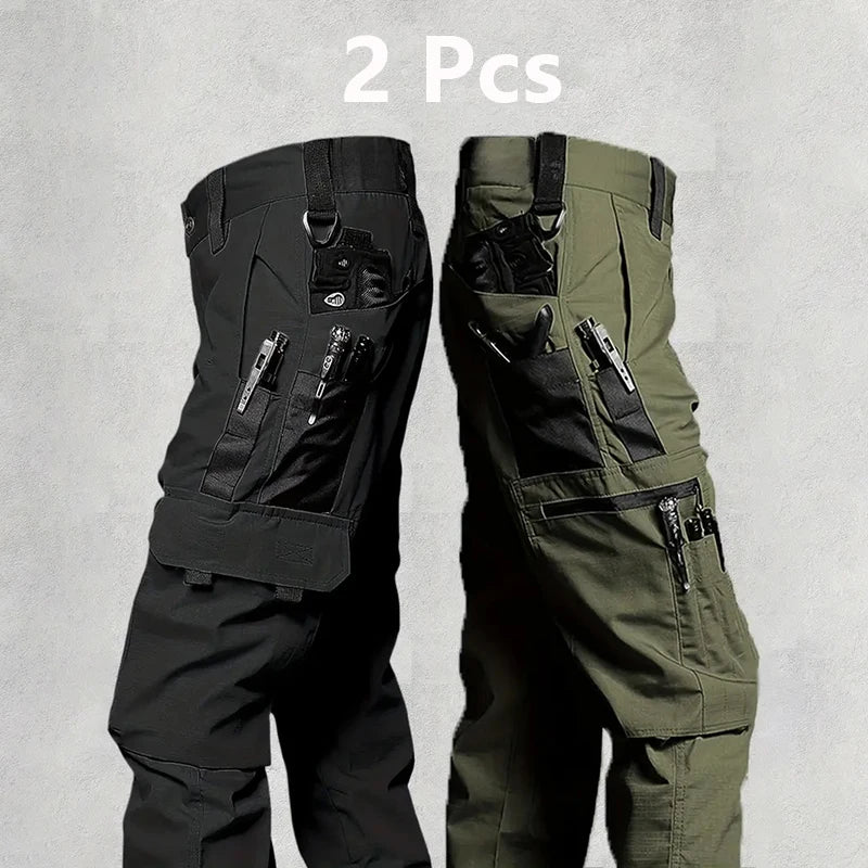 2PCS Tactical Work Pants Men Outdoor Cargo Trousers Multi-pocket Waterproof Pant Autumn Spring Outdoor Workwear Hiking Trousers