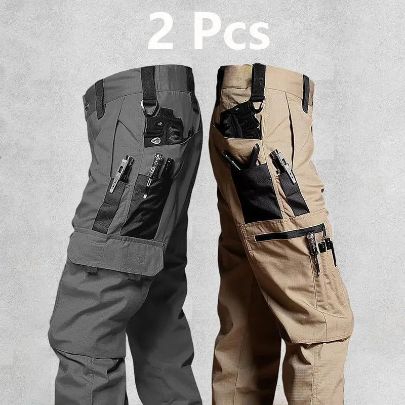2PCS Tactical Work Pants Men Outdoor Cargo Trousers Multi-pocket Waterproof Pant Autumn Spring Outdoor Workwear Hiking Trousers