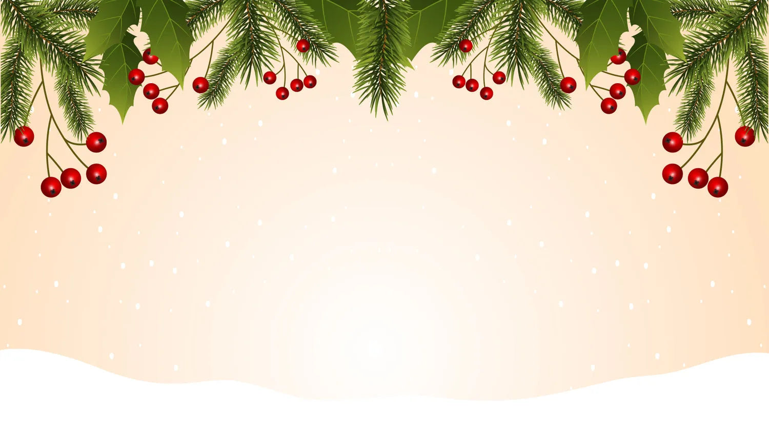 Decorative border with Christmas tree branches and red berries on a beige background
