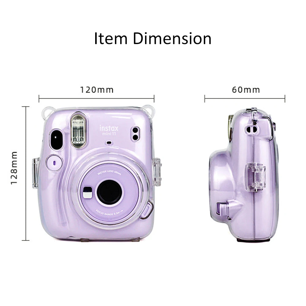 For Fujifilm Instax Mini 11 Instant Camera Transparent Instax Mini Carry Case Bag Crystal Hard Cover with Shoulder Strap
