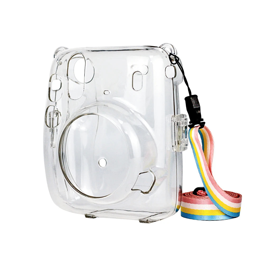 For Fujifilm Instax Mini 11 Instant Camera Transparent Instax Mini Carry Case Bag Crystal Hard Cover with Shoulder Strap