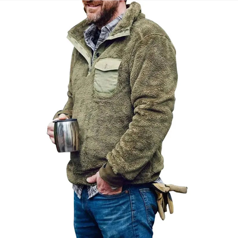 2025 Men's Coat Jacket Winter Warm Plush Pullover Men Fleece Outerwear Turndown Collar Coat Streetwear Chaqueta De Los Hombres