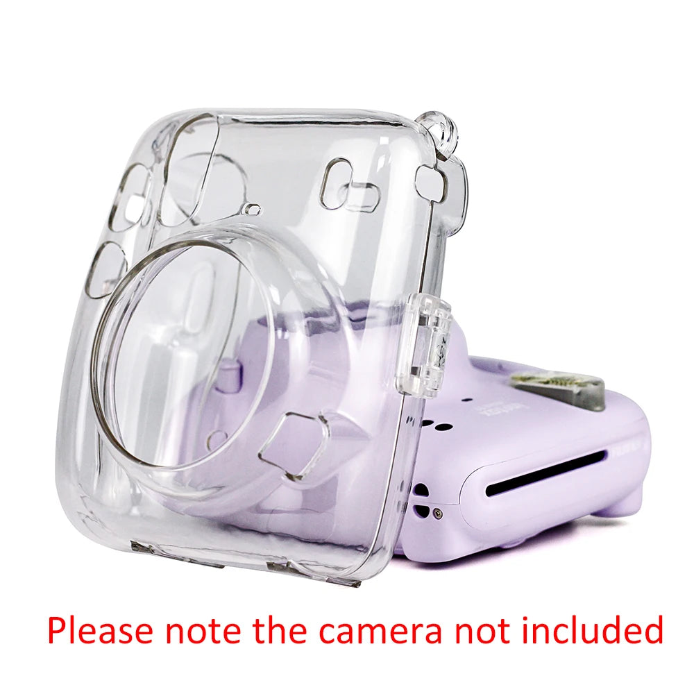 For Fujifilm Instax Mini 11 Instant Camera Transparent Instax Mini Carry Case Bag Crystal Hard Cover with Shoulder Strap