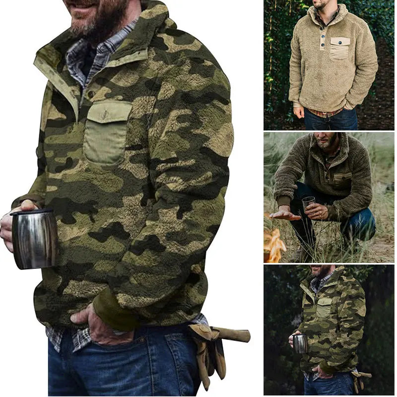 2025 Men's Coat Jacket Winter Warm Plush Pullover Men Fleece Outerwear Turndown Collar Coat Streetwear Chaqueta De Los Hombres