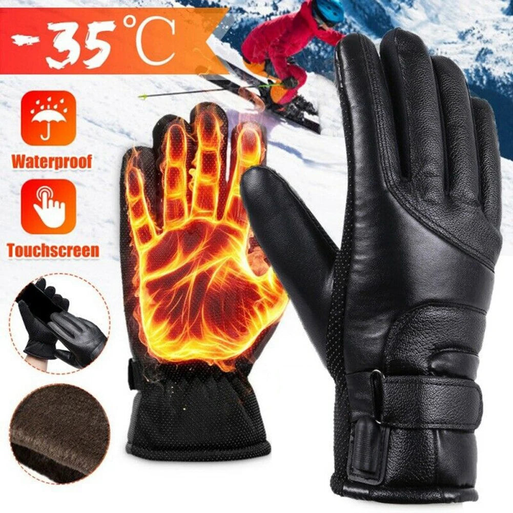 USB Heated Gloves PU Winter Electric Warming Gloves Soft Leather Heating Gloves Winter Outdoor Warm Gloves for Off Road Skiing
