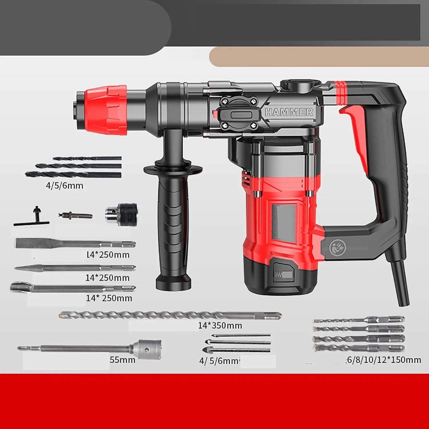 Rotary Hammer Drill with Safety Clutch, 1100 RPM AC Corded Rotomartillo for Concrete - Including 6 Drill Bits,Carbon Brush,Carry