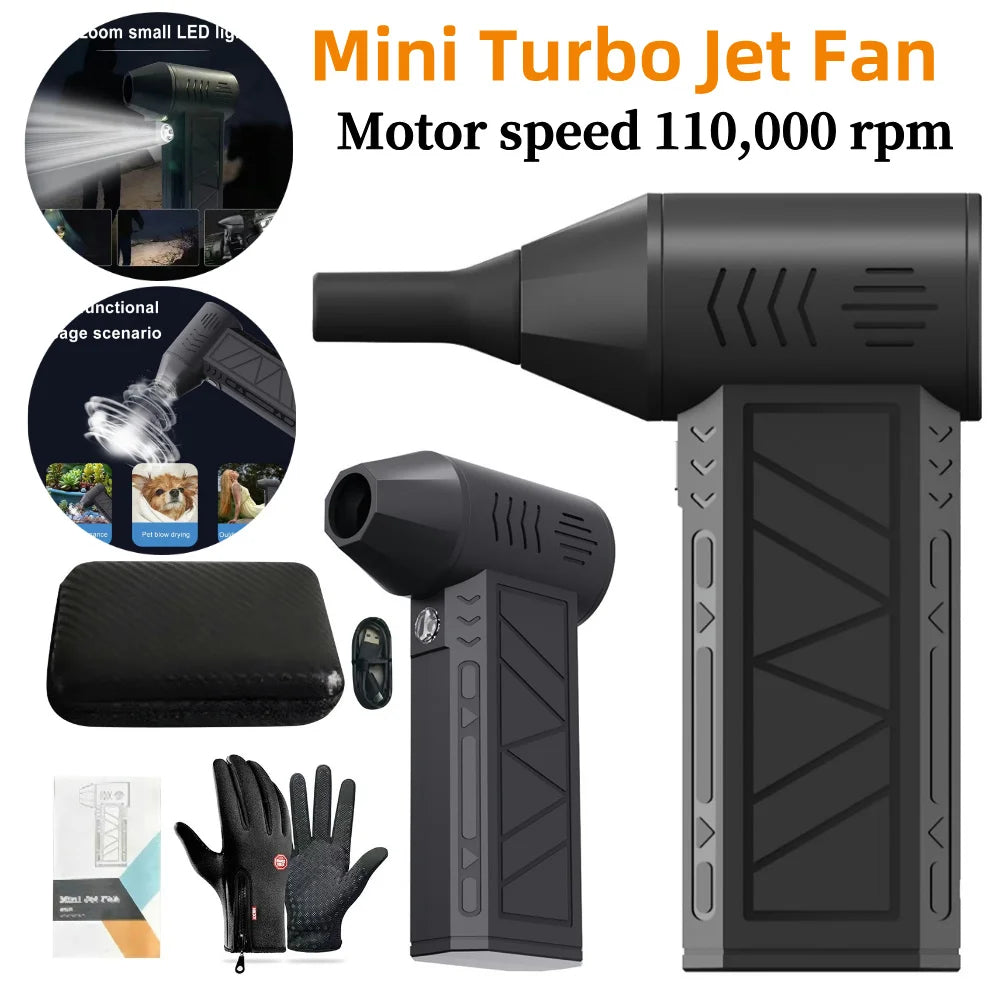 Multipurpose Jet Fan with Flashlight Jet Dry Blower 3 Speeds Leaf Blower Cordless for Cars Computer Keyboards and Outdoor Use