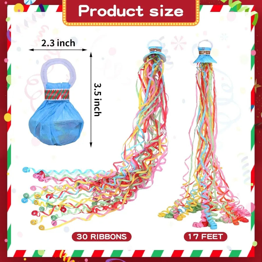 24Pack Hand Thrown Streamer Poppers Colorful Confetti Streamers No Mess Party Poppers Streamers for Weddings Birthdays Events Q