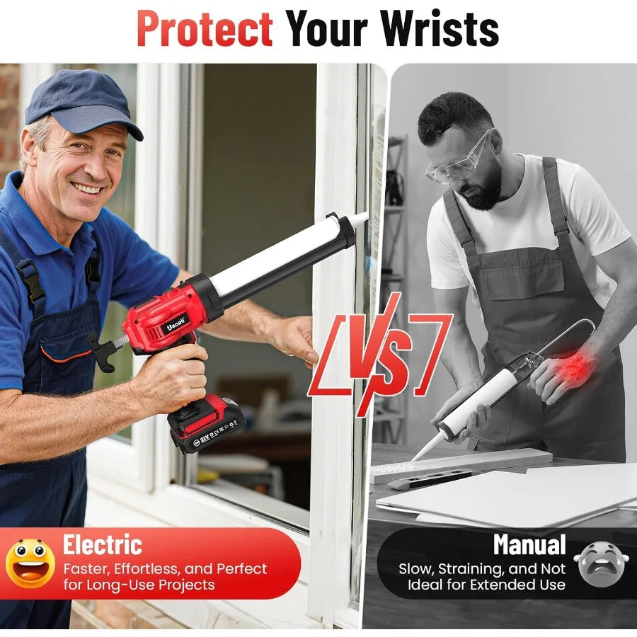 Cordless Electric Caulking Gun with 2x 2000mAh Batteries 9Piece Silicone Caulking Tool Set 4 Adjustable Speed Settings Builtin