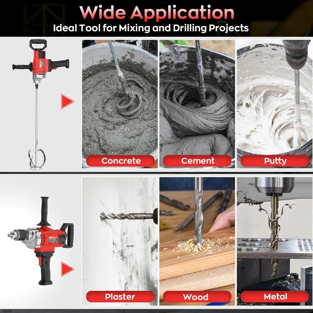 Drill Mixer, 3200W 20A Concrete Mixer for Drill, 110V Corded Variable Speeds Cement Mixer, Mixing Drill for Mud, Mortar, Paint