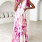 Elegant Floral Print Sleeveless V Neck Maxi Dress with Open Back and Spaghetti Straps for Women s Summer Fashion