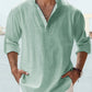 Men's Linen Stand Collar Long Sleeve T-Shirt Loose Fit; Solid Color Long Sleeve Cotton Linen Shirt