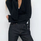 Women s V Neck Tie Front Wrap Cardigan Long Sleeve Crop Knit Sweater Casual Fall Clothes Solid Color Stylish Top