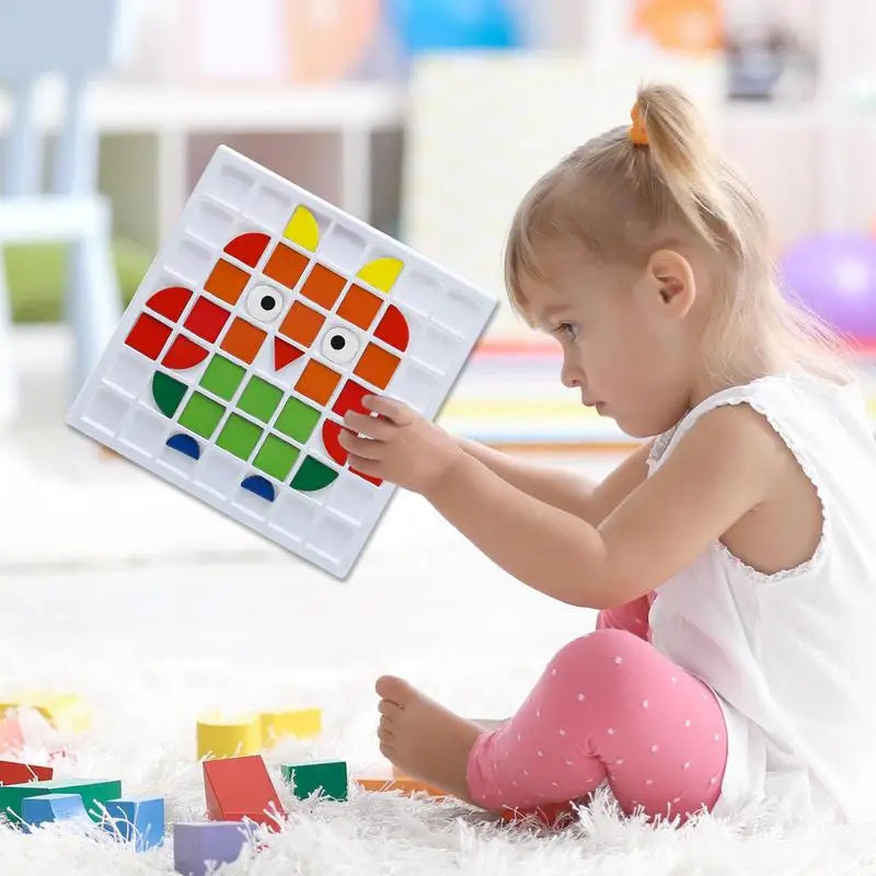 Shape Puzzle Pattern Blocks Educational Mosaic Shape Jigsaw Blocks Board Game Mosaic Color Shapes Puzzles Toys For Over 3 Years