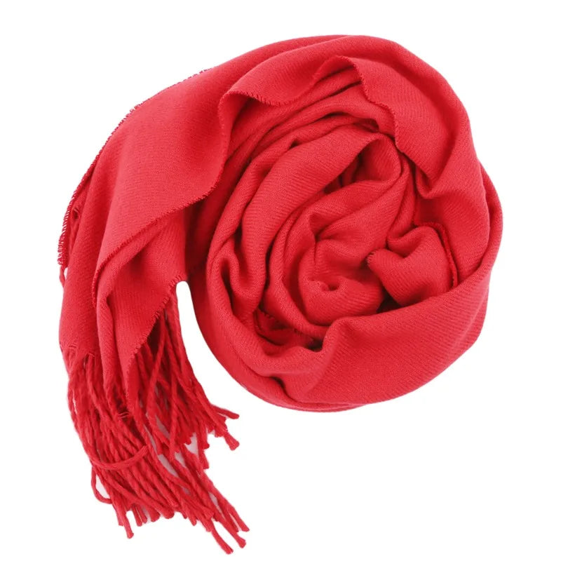 2025 Solid Color Imitation Cashmere Scarf for Autumn Winter Thick Long Fringe Shawl Unisex Versatile Wrap Casual Formal Wear