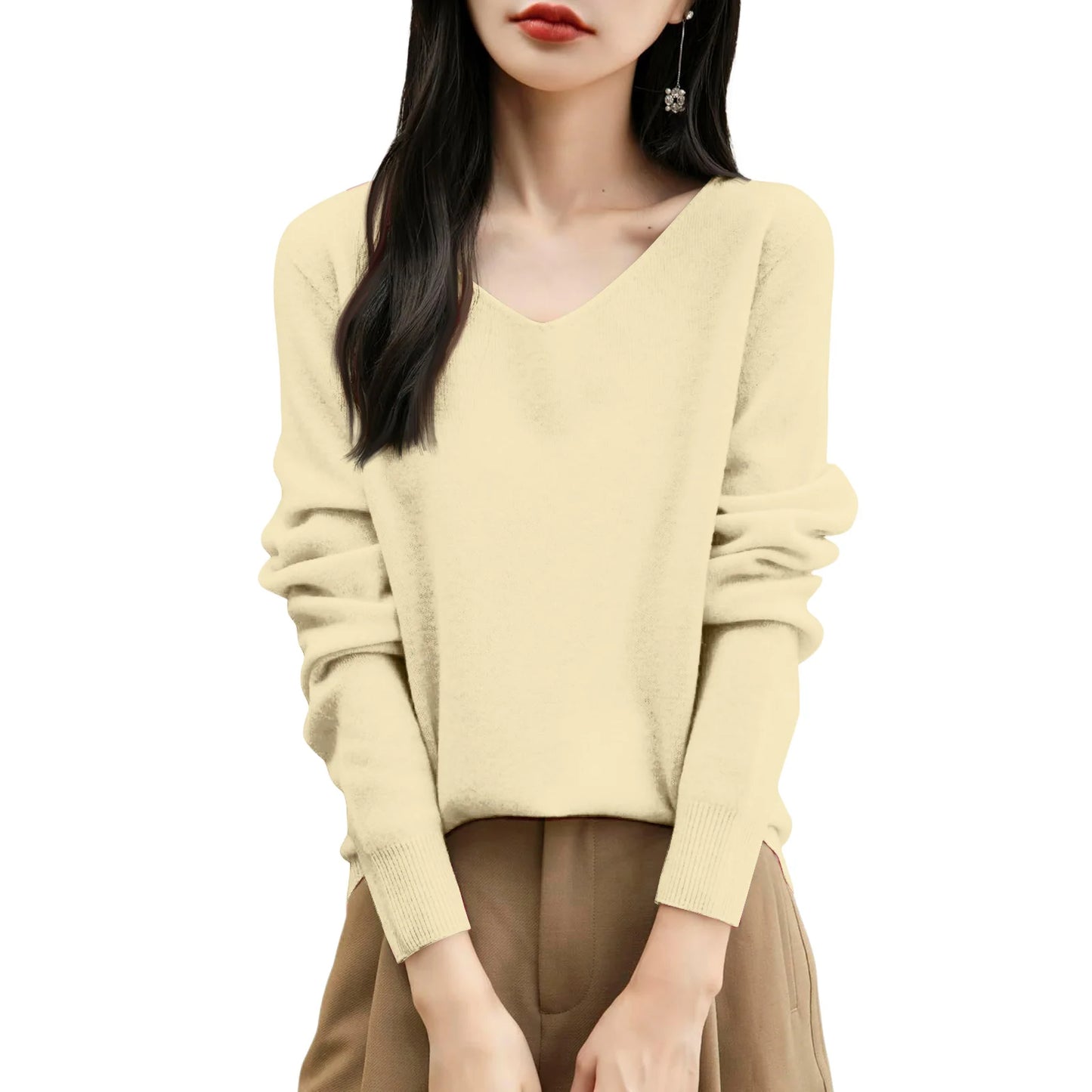 Women'S Fashion Flat-Knit V-Neck Pullover Sweater Solid Color Long-Sleeve Top Pulls Femmes Woman Clothes Sweater For Woman