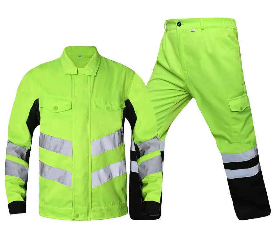 Outdoor Construction Work Clothes Suit Men's Fluorescent Green Belt Reflective Strip Anti-static Electrician's Labor Protection