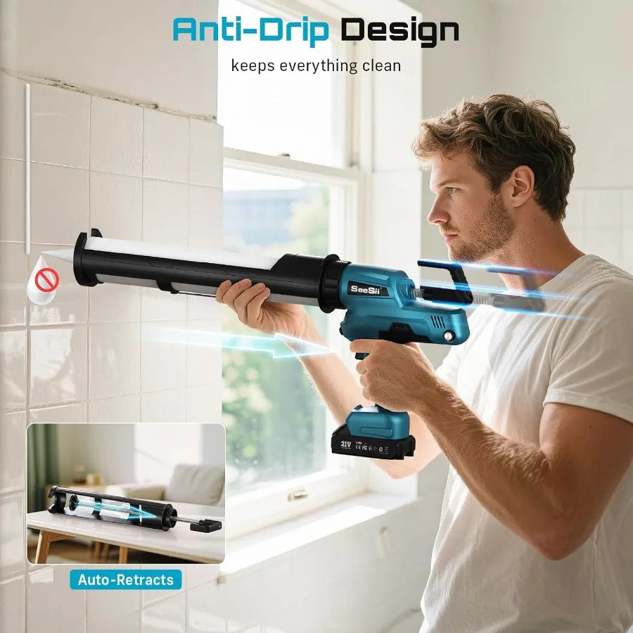 SEESII Electric Caulking Gun 29oz Cordless Caulk Gun with 2000mAh Battery for Professional Sealing and Filling Applications Ste