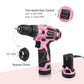 WORKPRO Pink Cordless Drill Driver Set, 12V Electric Screwdriver Driver Tool Kit, 3/8" Keyless Chuck