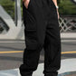 Men s Loose Cargo Long Pants Solid Color Drawstring Waist Straight Leg Trousers Casual Work Pants with Pockets