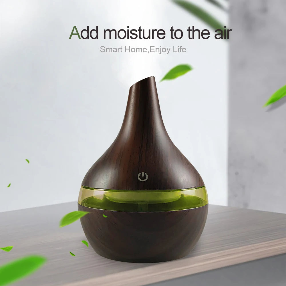 300ml Wood Grain Humidifier & Essential Oil Diffuser  USB Powered with 2 Aroma Oils