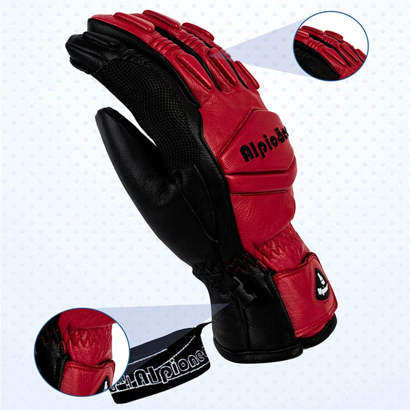 Ski Gloves Goatskin Leather Mittens 3M Thinsulate Snowboard Gloves Winter Thermal Warm Skiing Gloves Waterproof Men Women