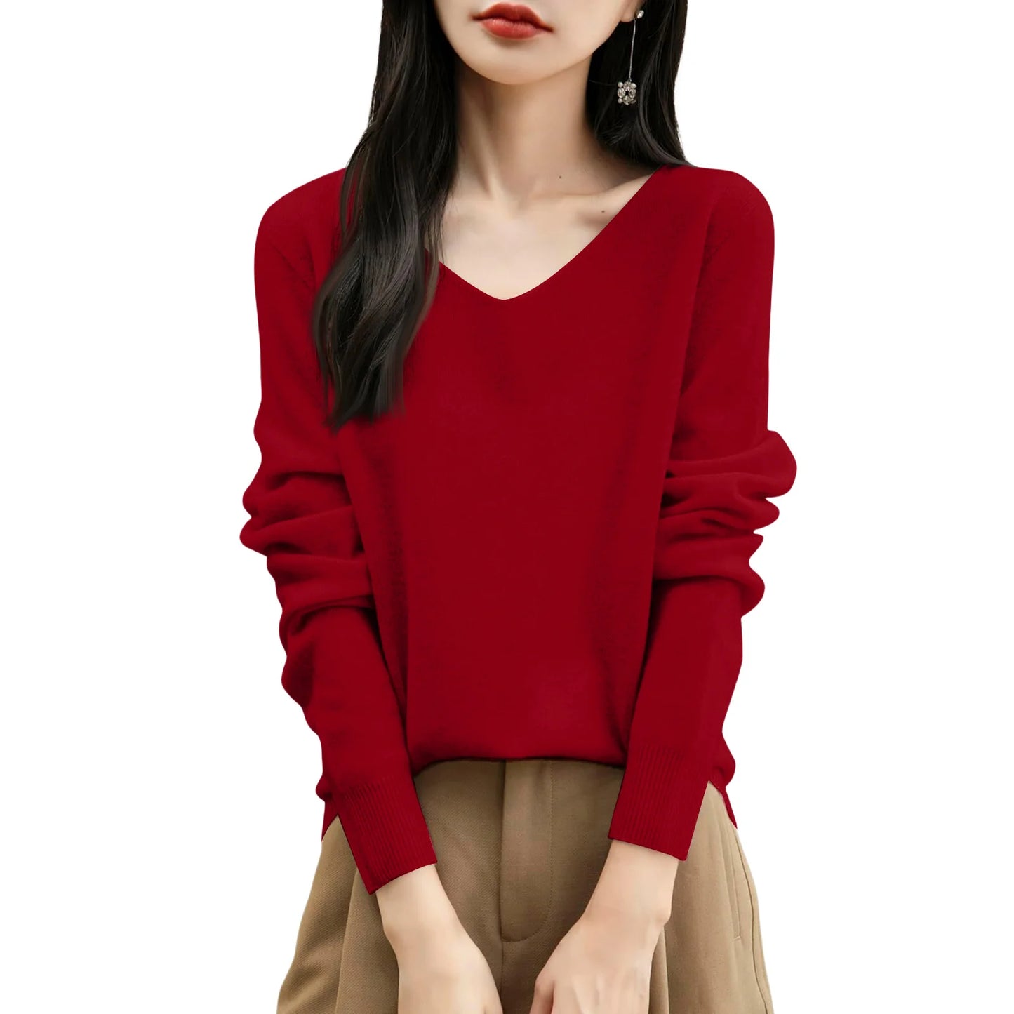 Women'S Fashion Flat-Knit V-Neck Pullover Sweater Solid Color Long-Sleeve Top Pulls Femmes Woman Clothes Sweater For Woman
