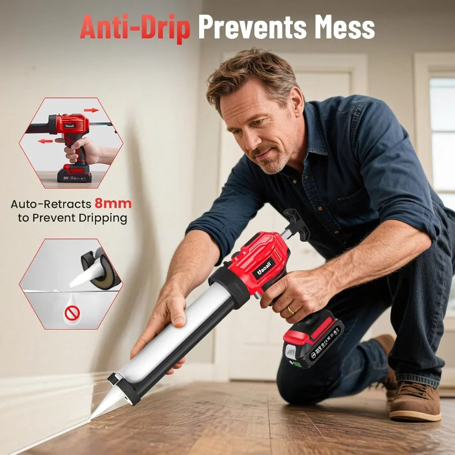 Cordless Electric Caulking Gun with 2x 2000mAh Batteries 9Piece Silicone Caulking Tool Set 4 Adjustable Speed Settings Builtin