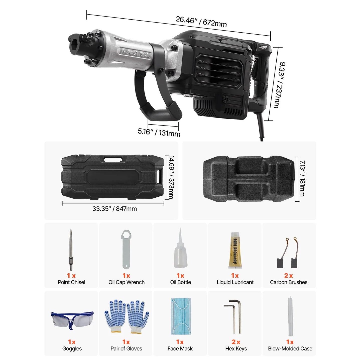 SucceBuy Demolition Jack Hammer 2800 W Powerful Electric Jackhammer 1200 BPM Concrete Breaker with Carrying Case Gloves