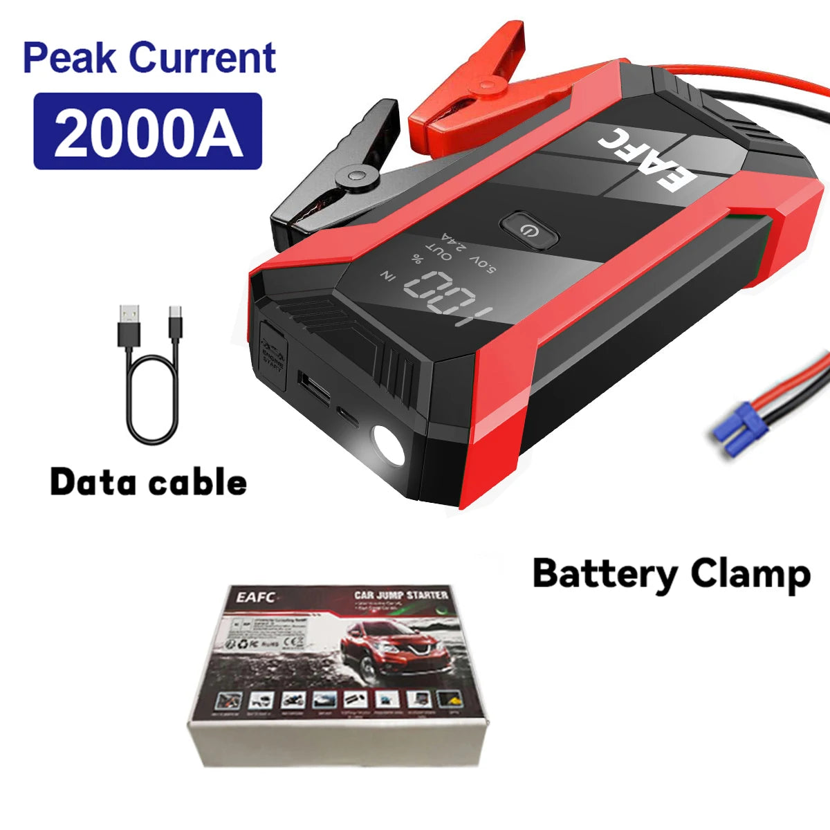 2000A Car Jump Starter Power Bank LED Flashlight Portable Emergency Car Battery Booster Device 5V/2A USB Output for 12V AUTO