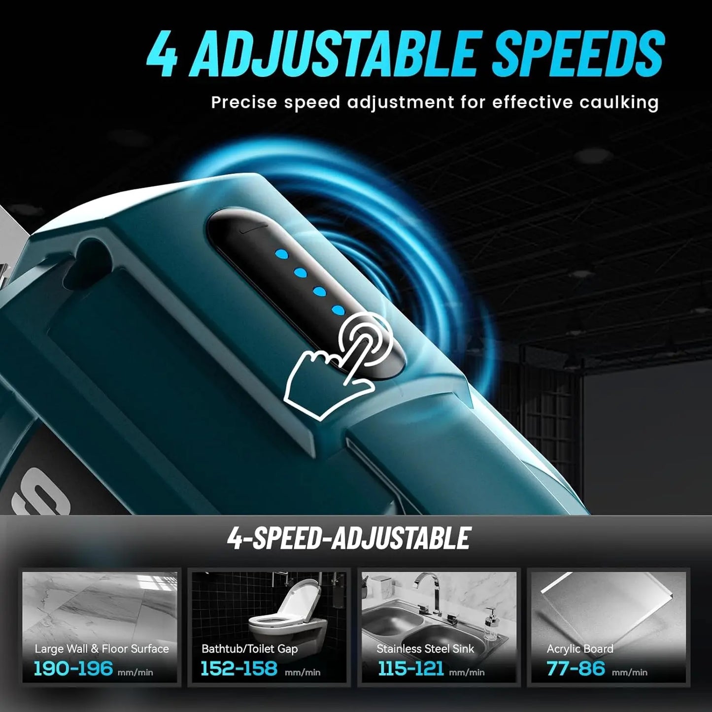 Seesii Cordless Caulking Gun 21V Battery Caulk Gun Electric Glue Gun 4 Speeds Auto Retract  Adhesive Gun Kit for Filling Sealing