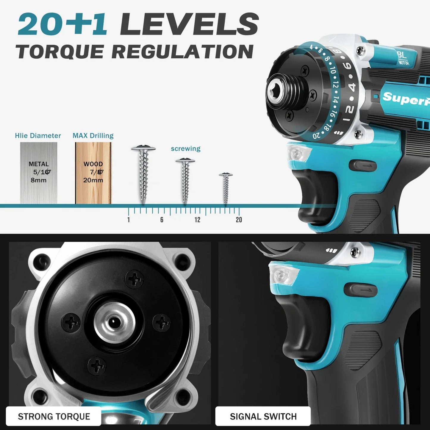 Superpan Brushless Motor Cordless Impact Drill Electric Screwdriver Electric Hammer Hand Lithium-Ion Battery Power Tools