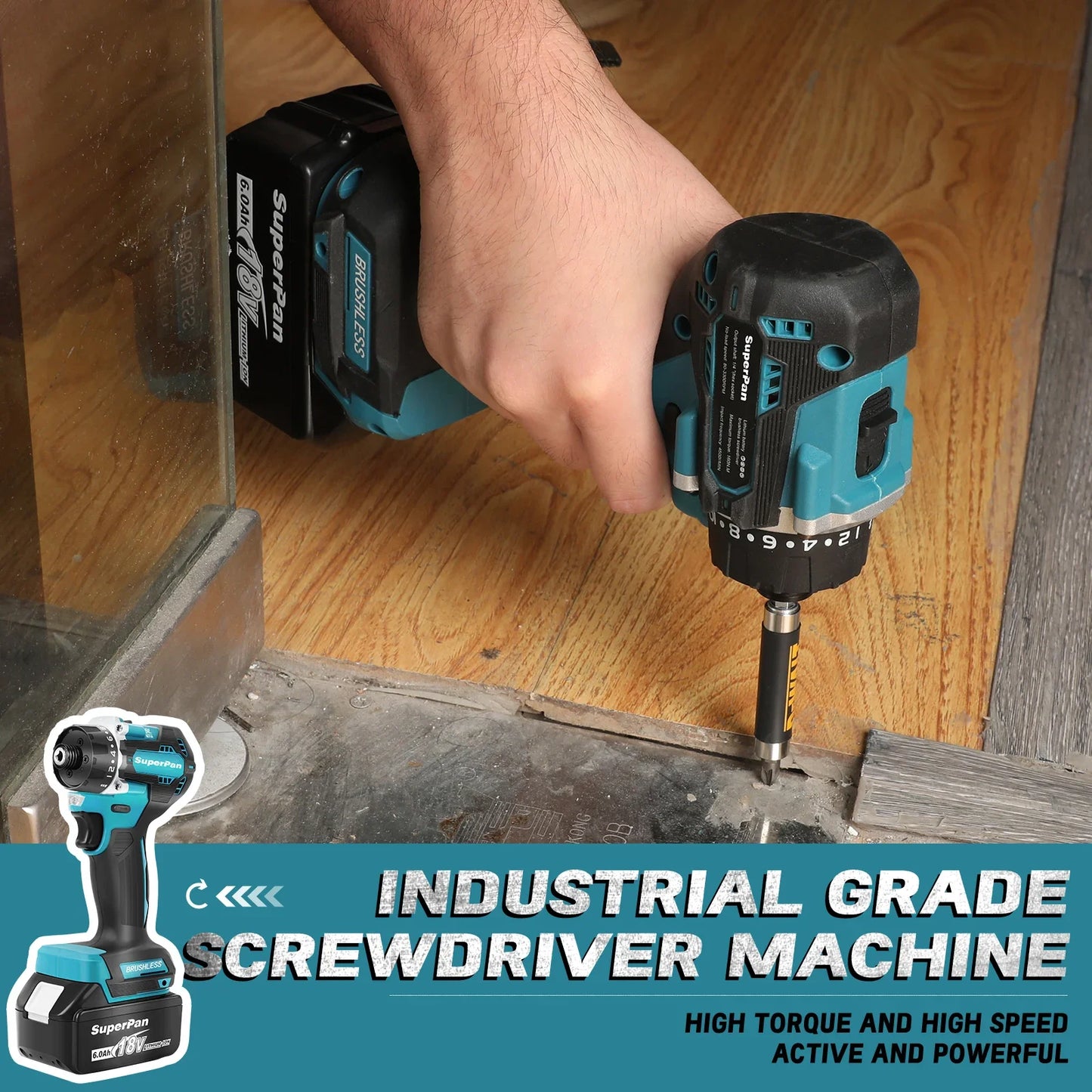 Superpan Brushless Motor Cordless Impact Drill Electric Screwdriver Electric Hammer Hand Lithium-Ion Battery Power Tools