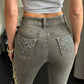 High Waist Plus Size Grey Denim Pants Stretch Fit Jeans for Full Figured Women Body Sculpting Flare Cut Clothing